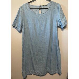 Rebellion Again Chambray Shift Dress M | Light Blue Cotton Keyhole Back Casual